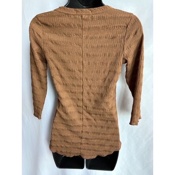 Culture Code Brown Textured Crinkled 3/4 Sleeve Top Shirt Basics Essential S - Picture 5 of 9